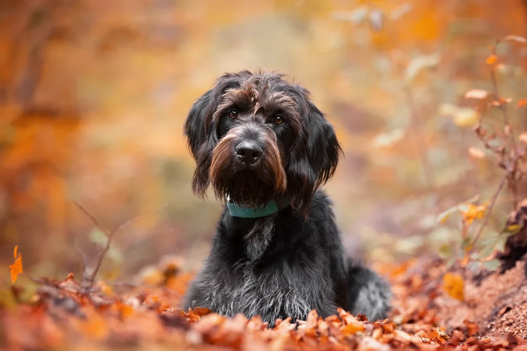 Deutsch Drahthaar Portrait im Herbstwald in Hagen (NRW), fotografiert von der Hundefotografin Anne Bertling aus Ascheberg im Münsterland.